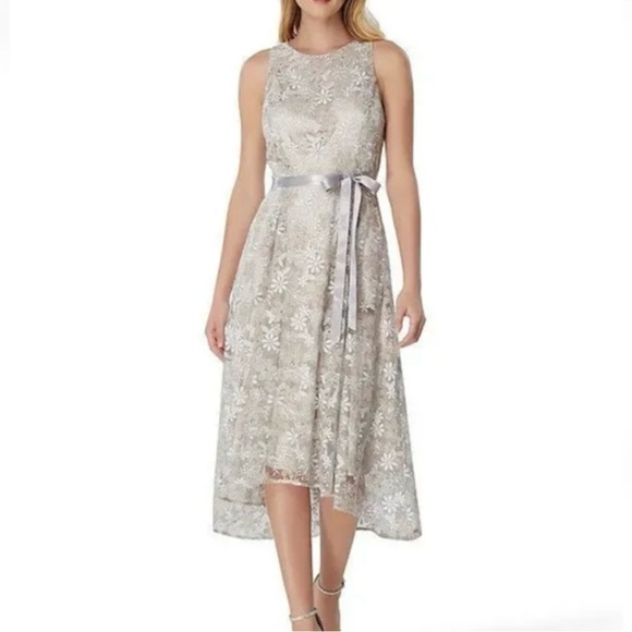 Tahari Dresses & Skirts - Tahari Embroidered Fit & Flare Hi-Low Midi Dress 4